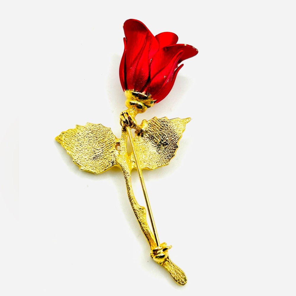 Vintage The Rose of Christmas Brooch Pin Red & Gold tone